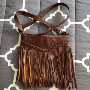 Brown leather fringe purse